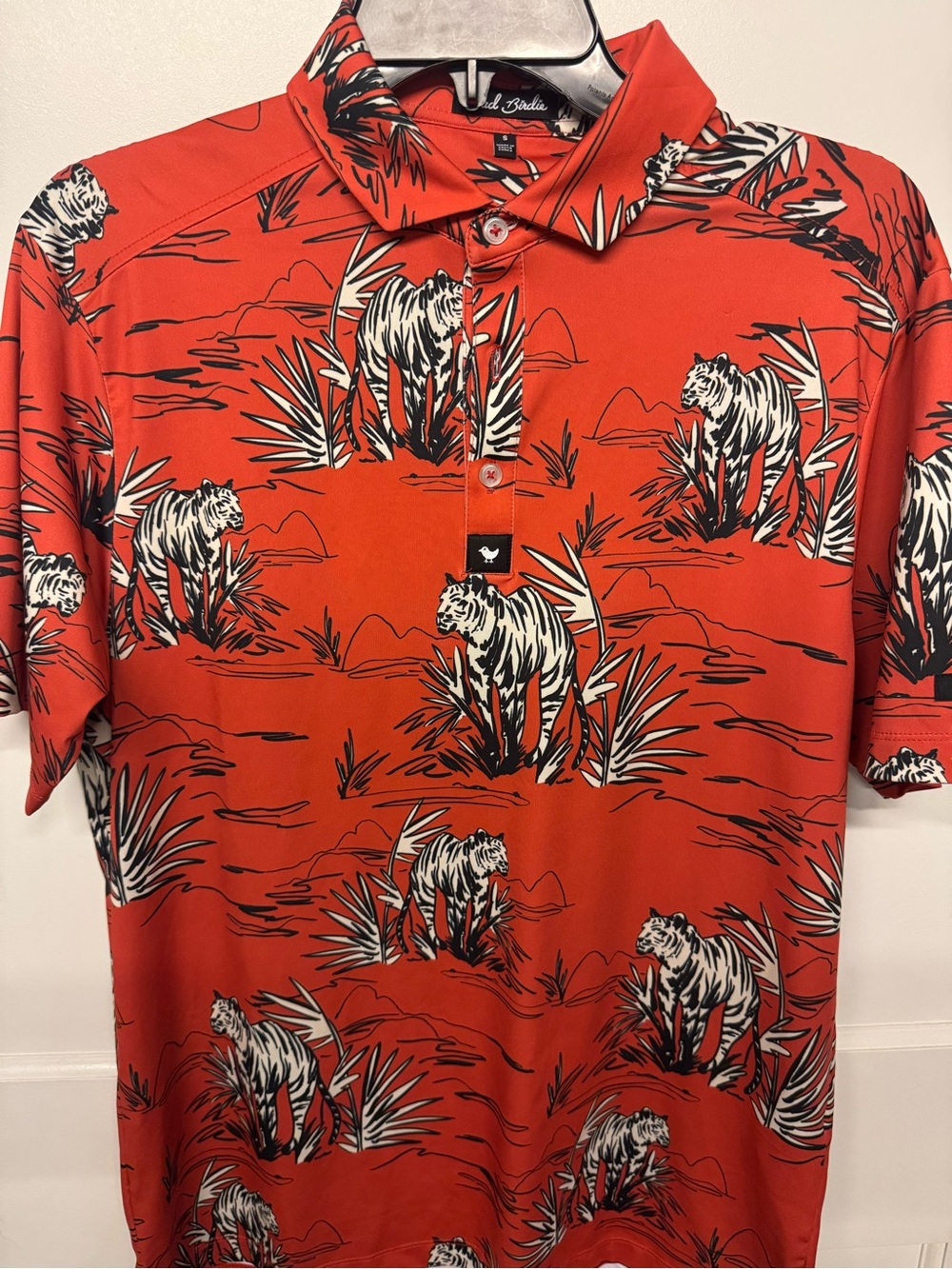 Men's Bad Birdie Red Tiger-Print Polo Shirt